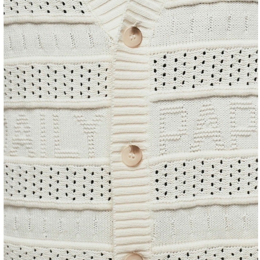 $196 Daily Paper Rajih Cotton All Over Logo Pointelle Knit Cardigan Mens L White - Picture 3 of 13